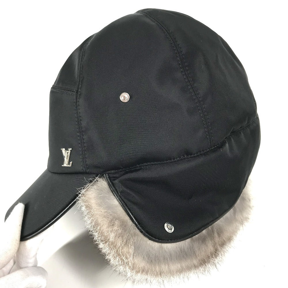 LOUIS VUITTON M70939 ファー フライト キャップ LVロゴ 帽子 キャップ帽 ベースボール キャップ ナイロン メンズ ブラック