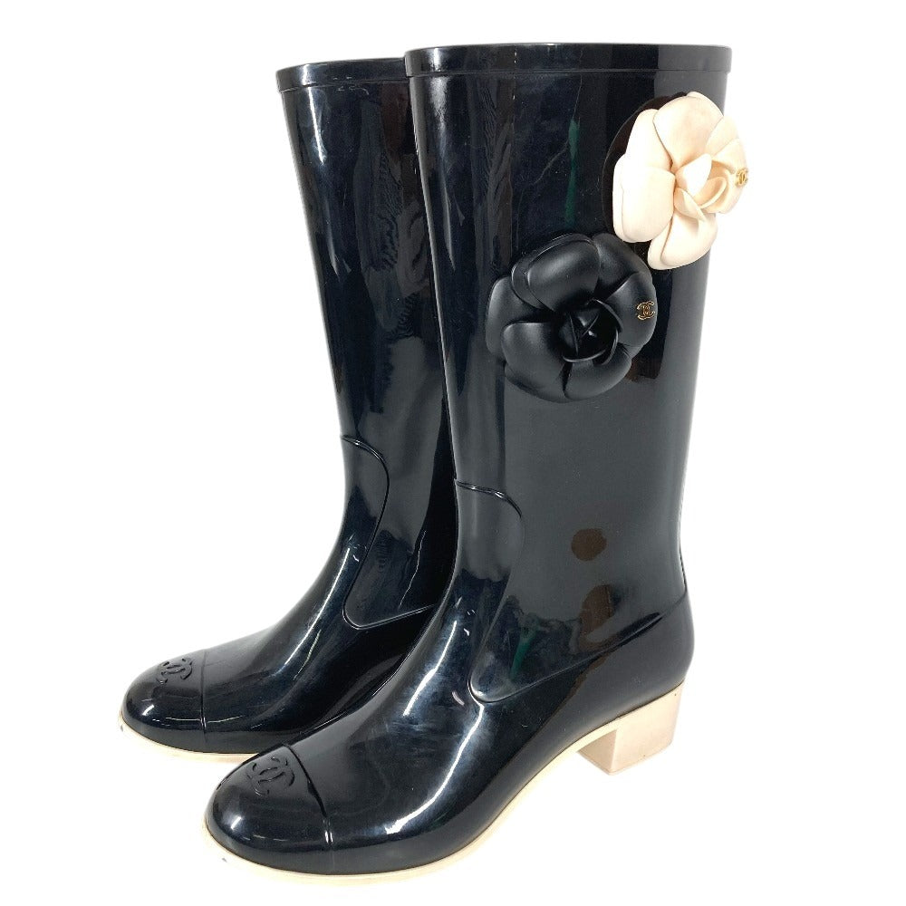 CHANEL G26648 カメリア CC ココマーク ロゴ レインブーツ 長靴 ロング 雨 靴 シューズ レインシューズ ラバー レディース ブラック