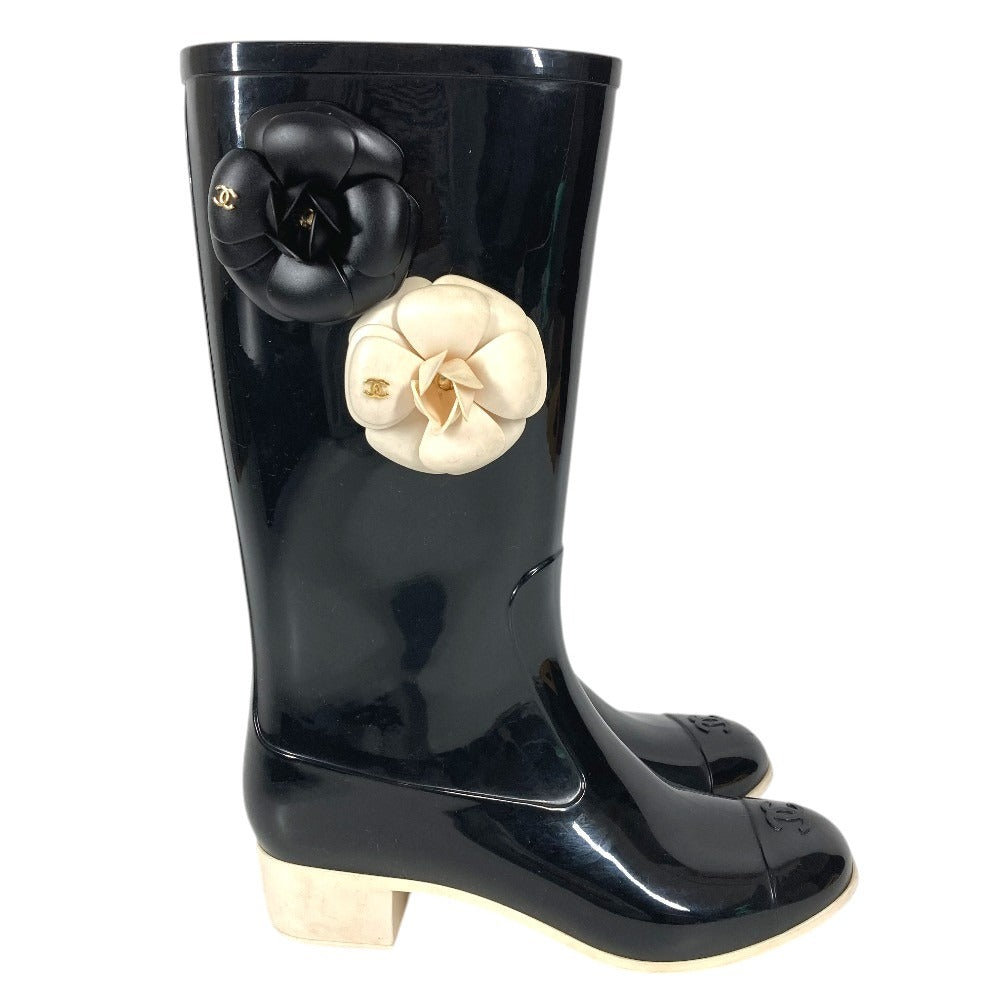 CHANEL G26648 カメリア CC ココマーク ロゴ レインブーツ 長靴 ロング 雨 靴 シューズ レインシューズ ラバー レディース ブラック