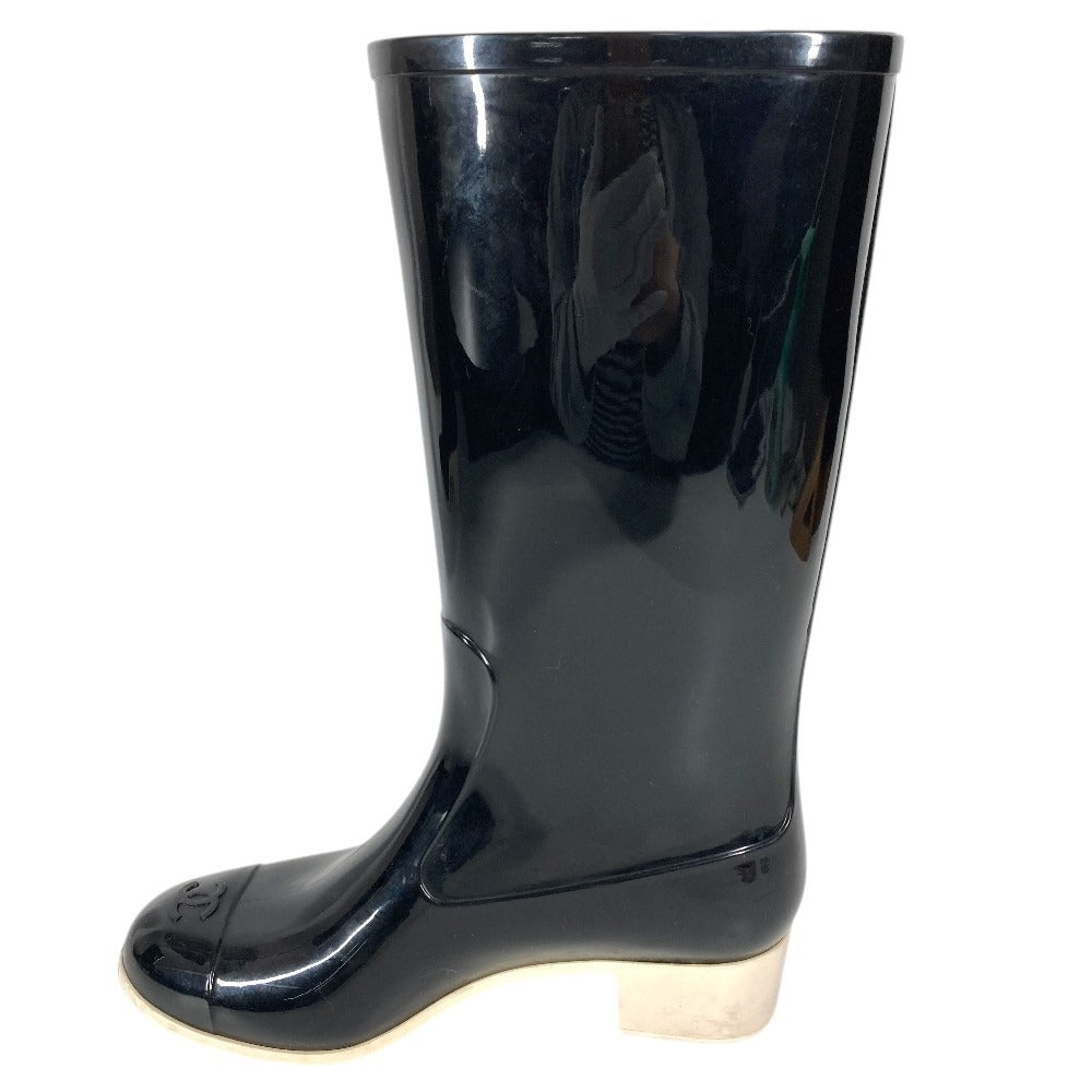 CHANEL G26648 カメリア CC ココマーク ロゴ レインブーツ 長靴 ロング 雨 靴 シューズ レインシューズ ラバー レディース ブラック