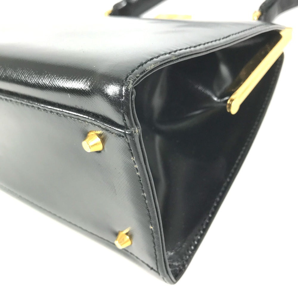 VERSACE ヴィンテージ サンバースト ロゴ カバン ハンドバッグ 肩掛け チャーム キーホルダー付き ショルダーバッグ レザー ユニセックス ブラック