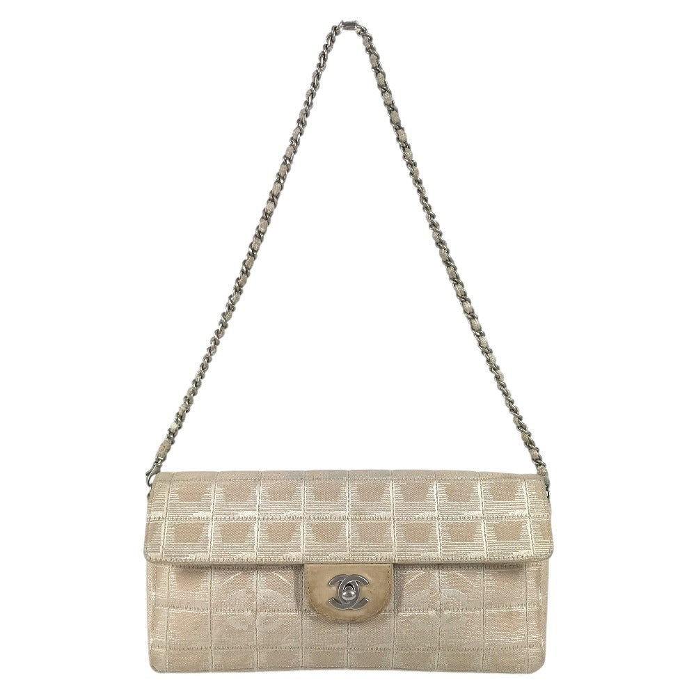 CHANEL ニュートラベルライン CC ココマーク ロゴ カバン 肩掛け フラップ チェーンバッグ ショルダーバッグ ナイロン レディース ベージュ