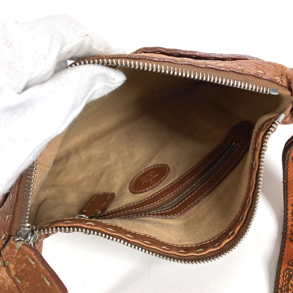 FENDI Selleria logo Crossbody Pochette bag Shoulder Bag Leather Brown Used
