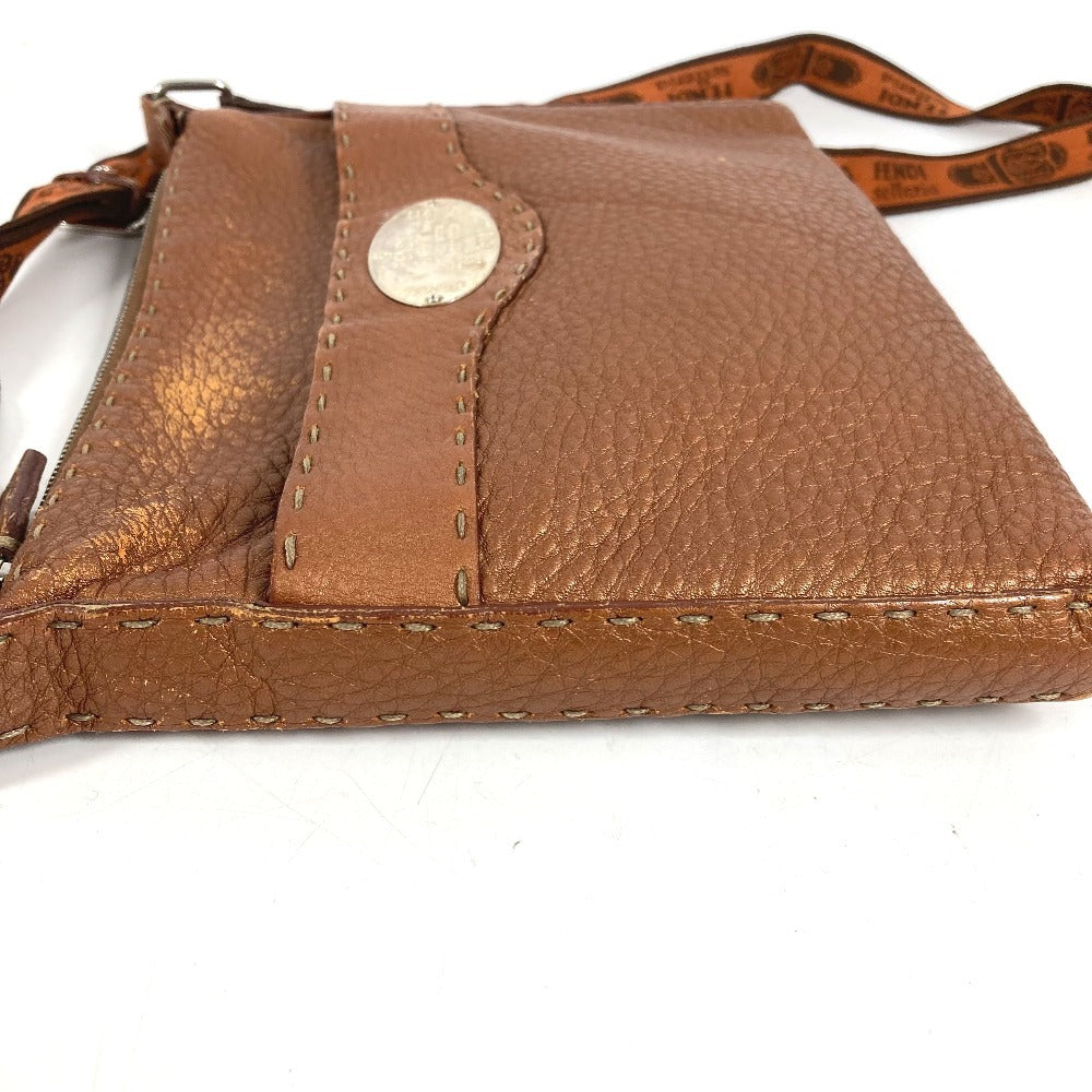 FENDI Selleria logo Crossbody Pochette bag Shoulder Bag Leather Brown Used