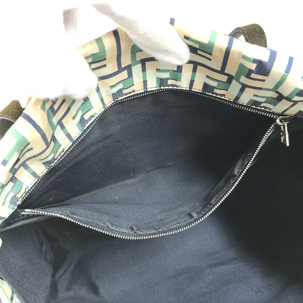FENDI logo Bag Tote Bag shawl Shoulder Bag Leather/Canvas Green/Beige x blue Used