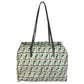 FENDI logo Bag Tote Bag shawl Shoulder Bag Leather/Canvas Green/Beige x blue Used