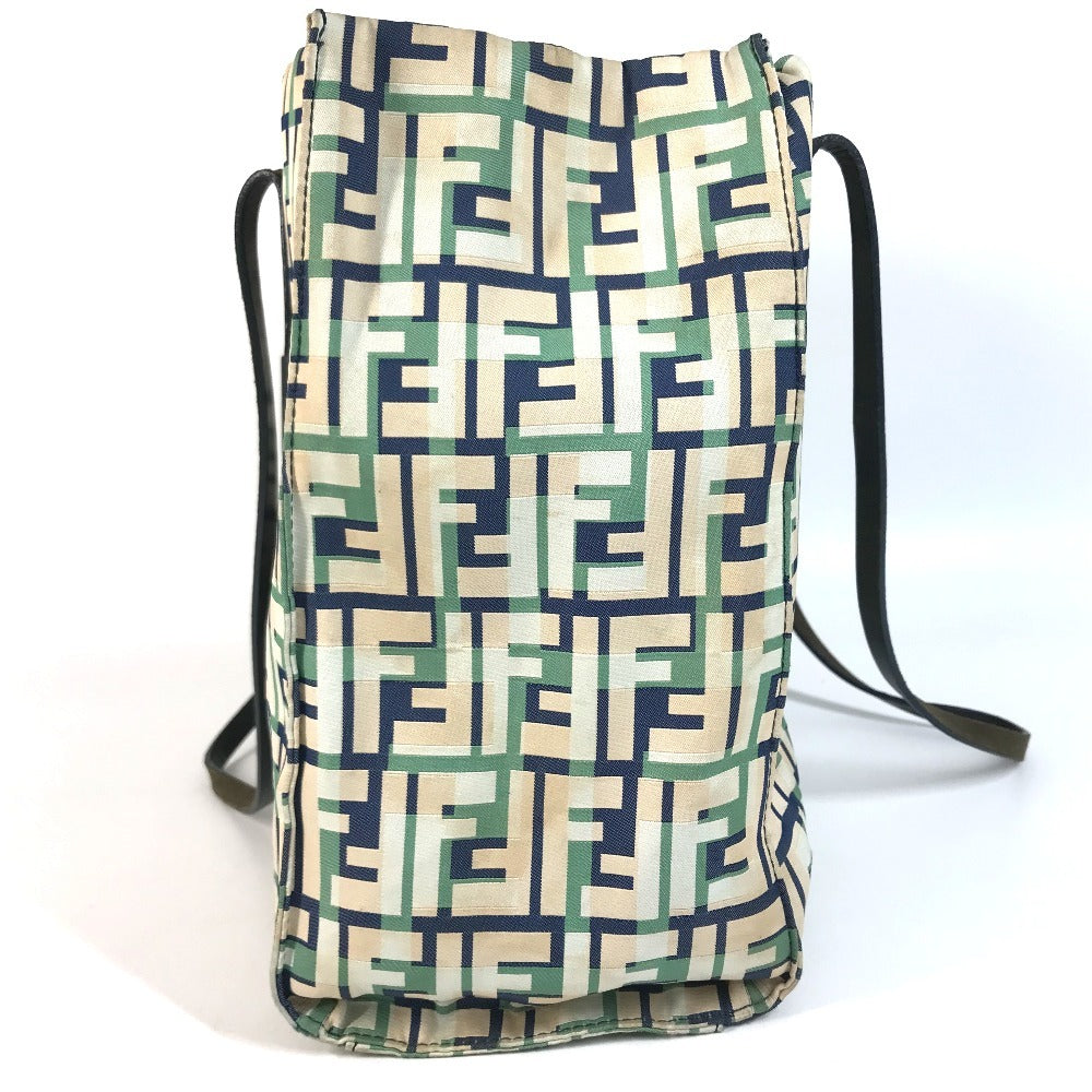 FENDI logo Bag Tote Bag shawl Shoulder Bag Leather/Canvas Green/Beige x blue Used
