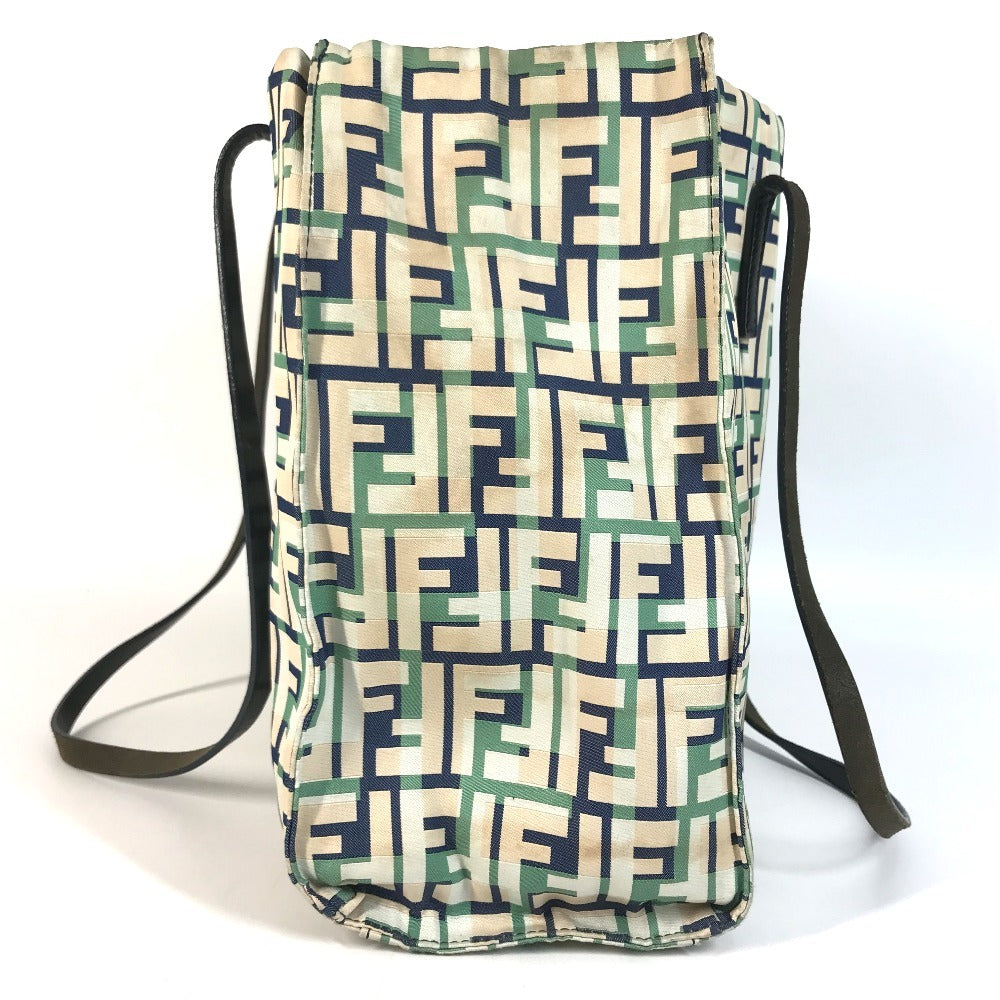 FENDI logo Bag Tote Bag shawl Shoulder Bag Leather/Canvas Green/Beige x blue Used