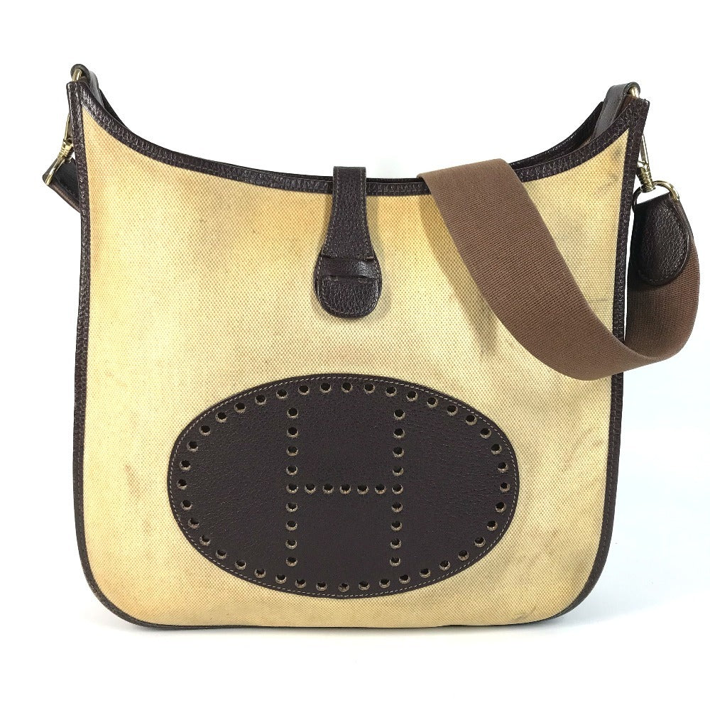 HERMES Evelyne 1 GM EvelyneGM Bag Crossbody Shoulder Bag Leather / Coated Canvas Beige/Brown Used