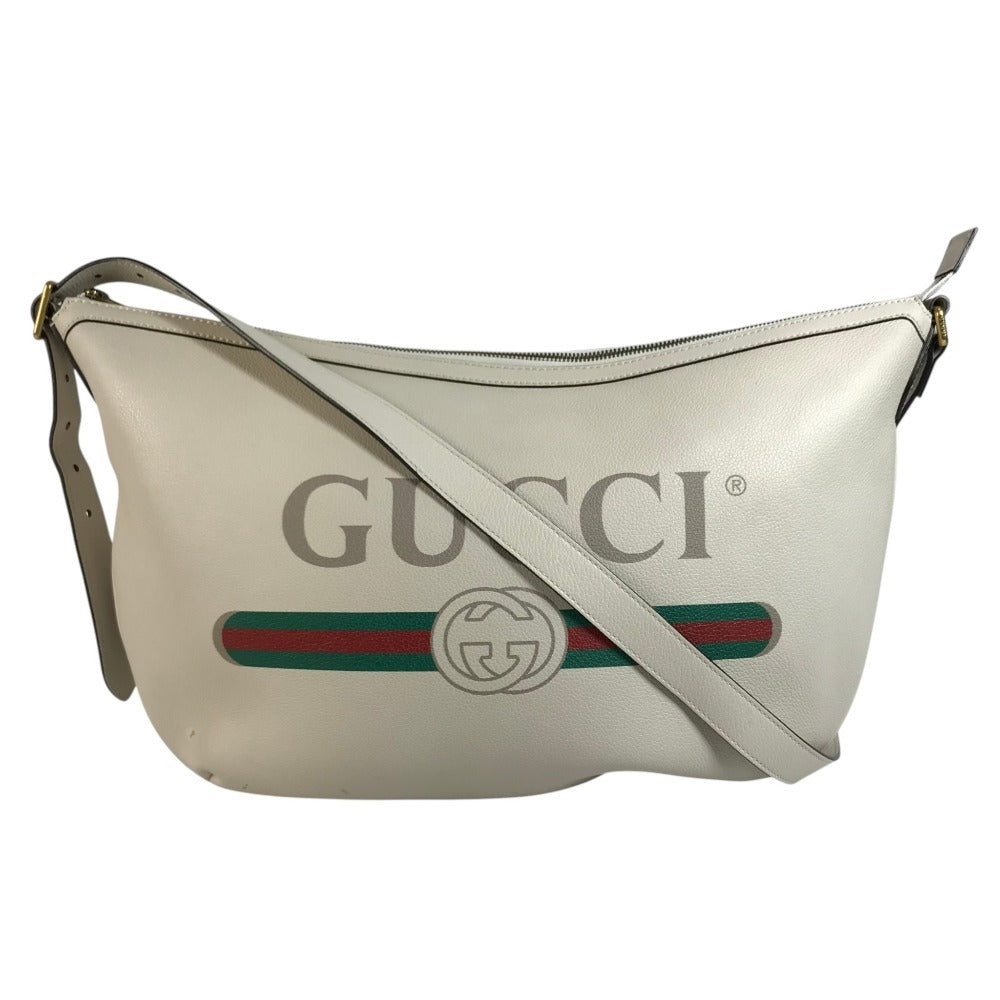 GUCCI 523588 Logo Hobo Bag Half Moon Bag Crossbody Shoulder Bag Leather White Used