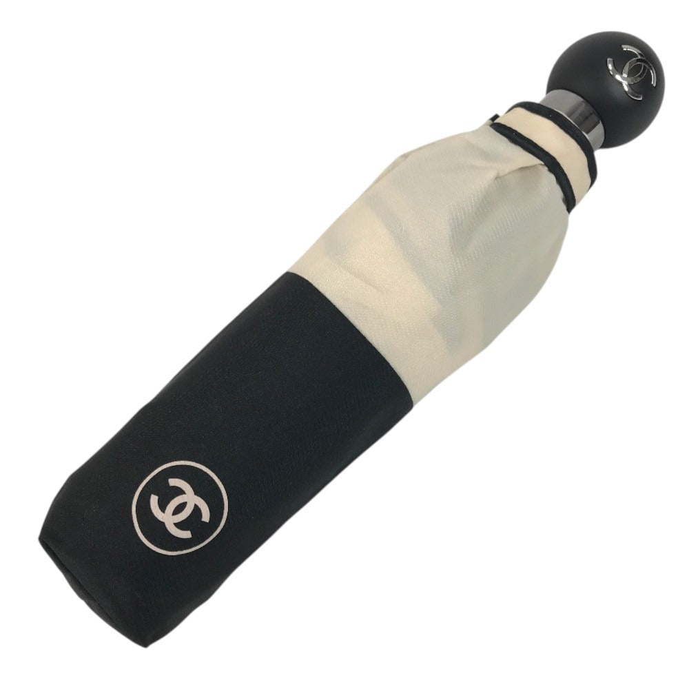 CHANEL CC CC Mark Bicolor Folding Umbrella umbrella polyester Beige/Black Used