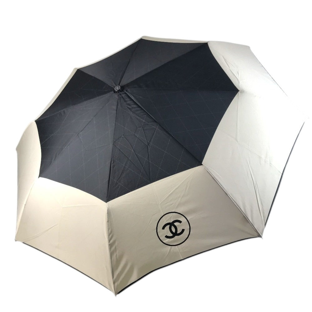 CHANEL CC CC Mark Bicolor Folding Umbrella umbrella polyester Beige/Black Used