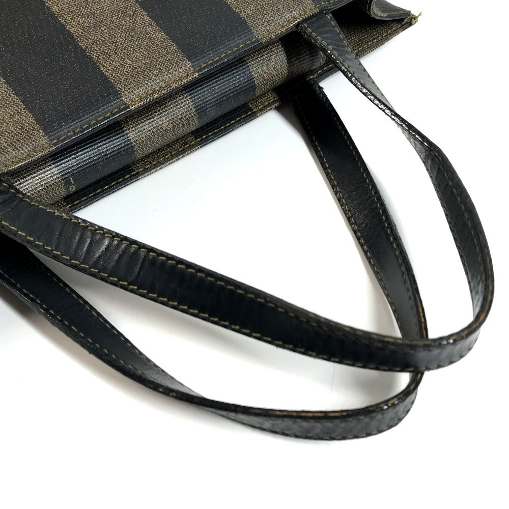 FENDI vintage Pecan Logo Stripe Tote Bag Vertical Tote Hand Bag PVC/Leather khaki Used