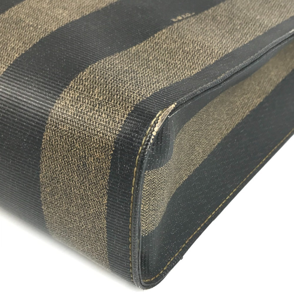FENDI vintage Pecan Logo Stripe Tote Bag Vertical Tote Hand Bag PVC/Leather khaki Used