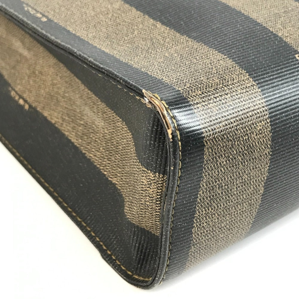 FENDI vintage Pecan Logo Stripe Tote Bag Vertical Tote Hand Bag PVC/Leather khaki Used