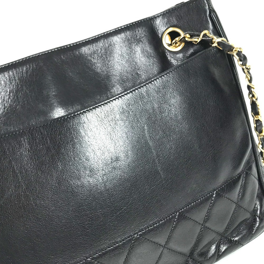 CHANEL vintage Matelasse Quilted Bag Double Chain Chain Bag Tote Bag Shoulder Bag Leather Black/Gold Used