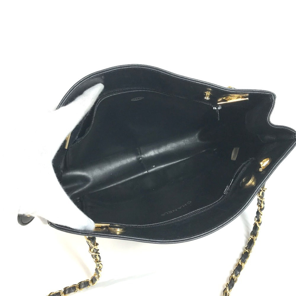 CHANEL vintage Matelasse Quilted Bag Double Chain Chain Bag Tote Bag Shoulder Bag Leather Black/Gold Used