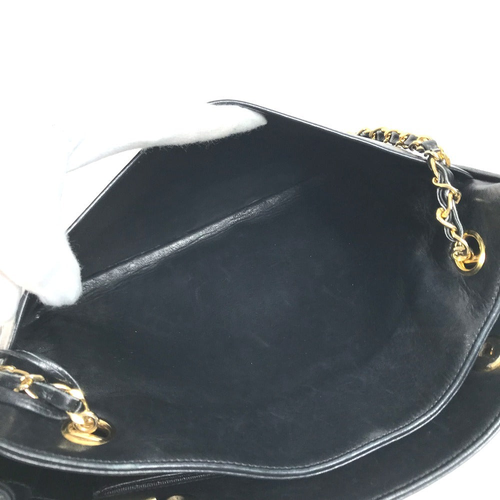 CHANEL vintage Matelasse Quilted Bag Double Chain Chain Bag Tote Bag Shoulder Bag Leather Black/Gold Used