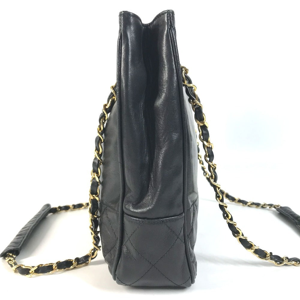 CHANEL vintage Matelasse Quilted Bag Double Chain Chain Bag Tote Bag Shoulder Bag Leather Black/Gold Used