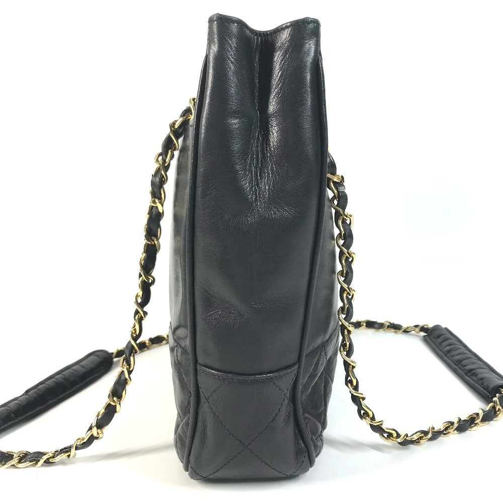 CHANEL vintage Matelasse Quilted Bag Double Chain Chain Bag Tote Bag Shoulder Bag Leather Black/Gold Used