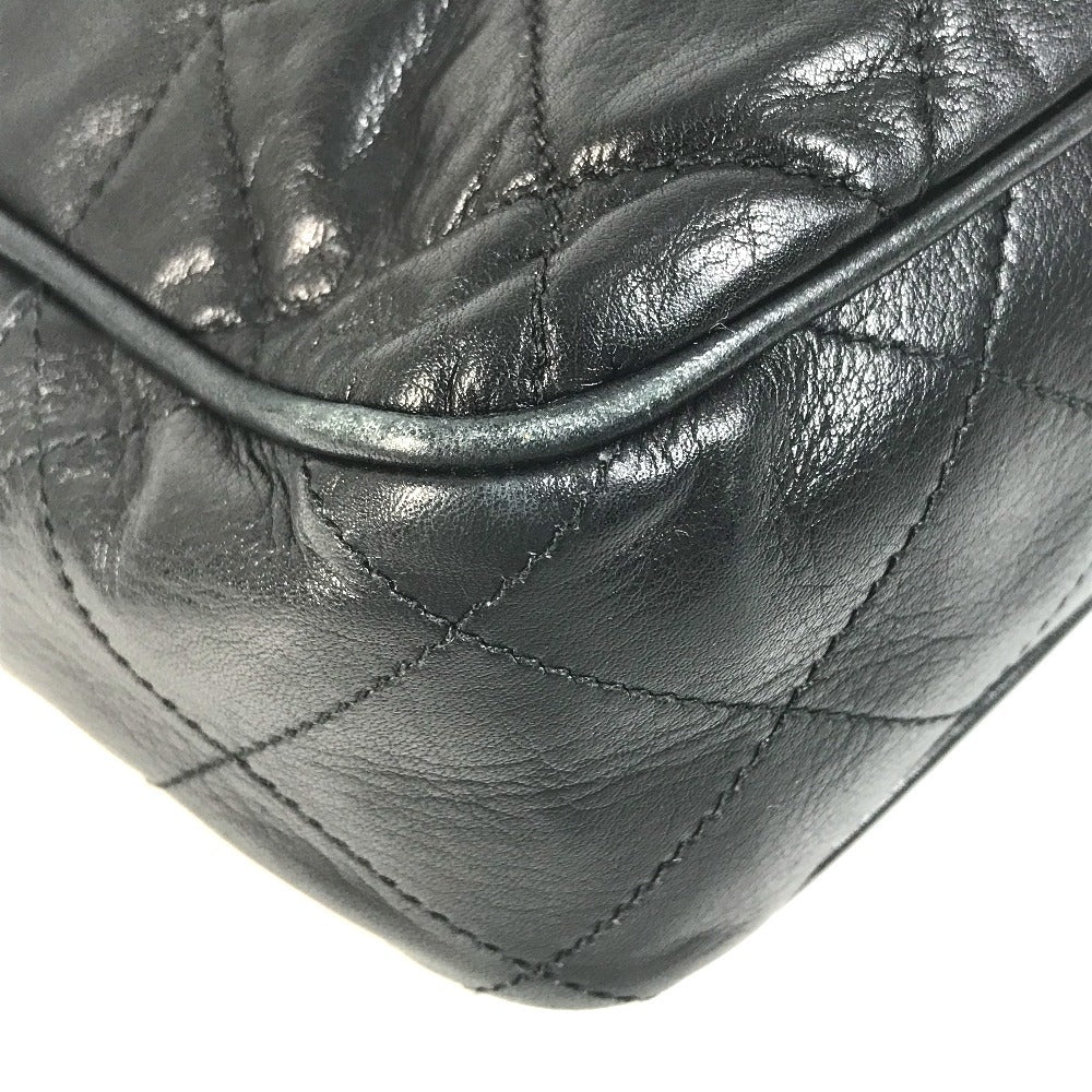 CHANEL vintage Matelasse Quilted Bag Double Chain Chain Bag Tote Bag Shoulder Bag Leather Black/Gold Used