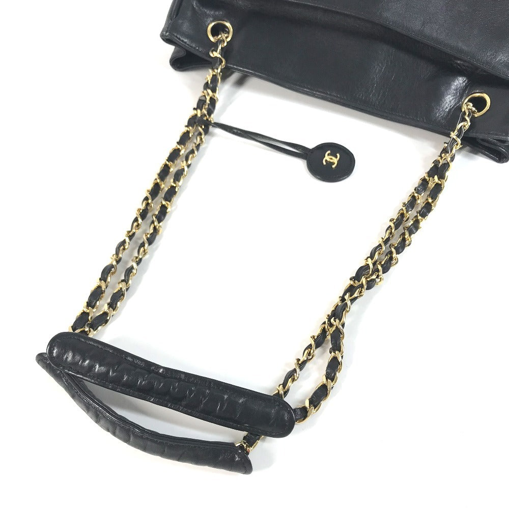 CHANEL vintage Matelasse Quilted Bag Double Chain Chain Bag Tote Bag Shoulder Bag Leather Black/Gold Used