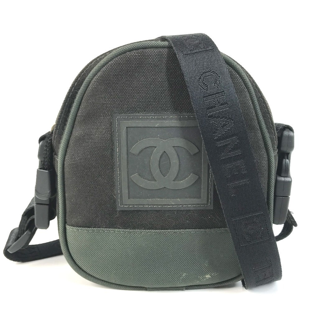 CHANEL Sports CC CC Mark logo Bag Pochette Crossbody Shoulder Bag Canvas Black/khaki Used