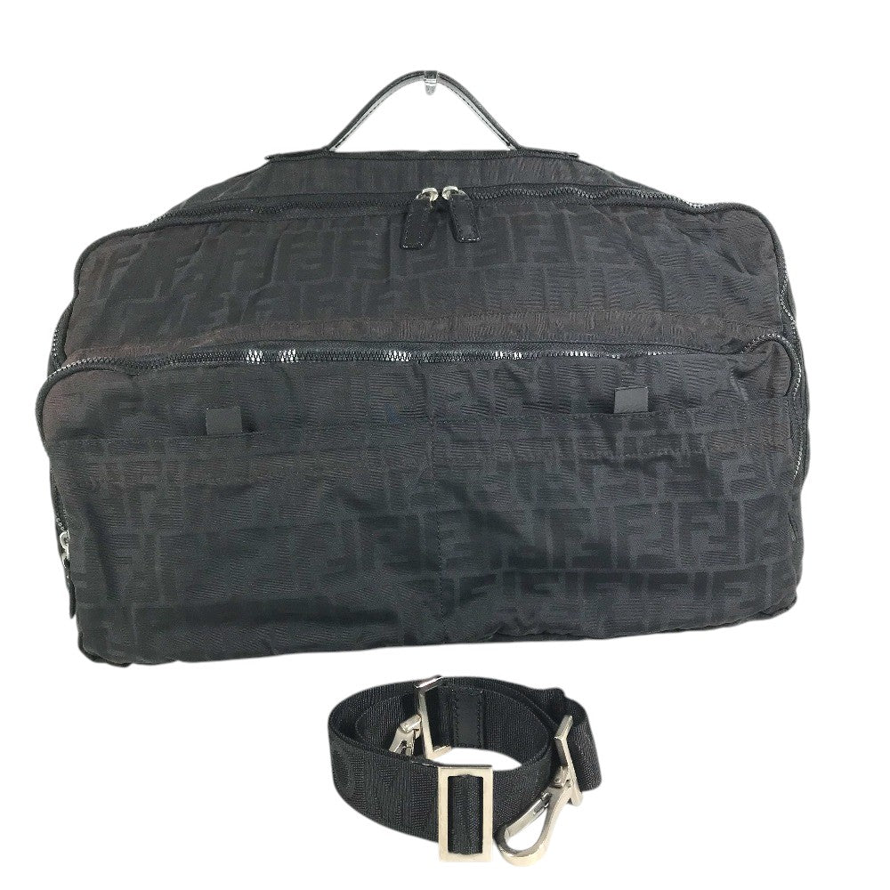 FENDI FF Logo Zucca Bag 2WAY Duffle Bag Nylon Black Used