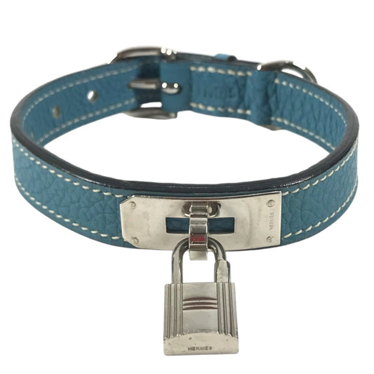 HERMES pet color Kelly collar Dog Animal Collar Leather blue/Silver Used