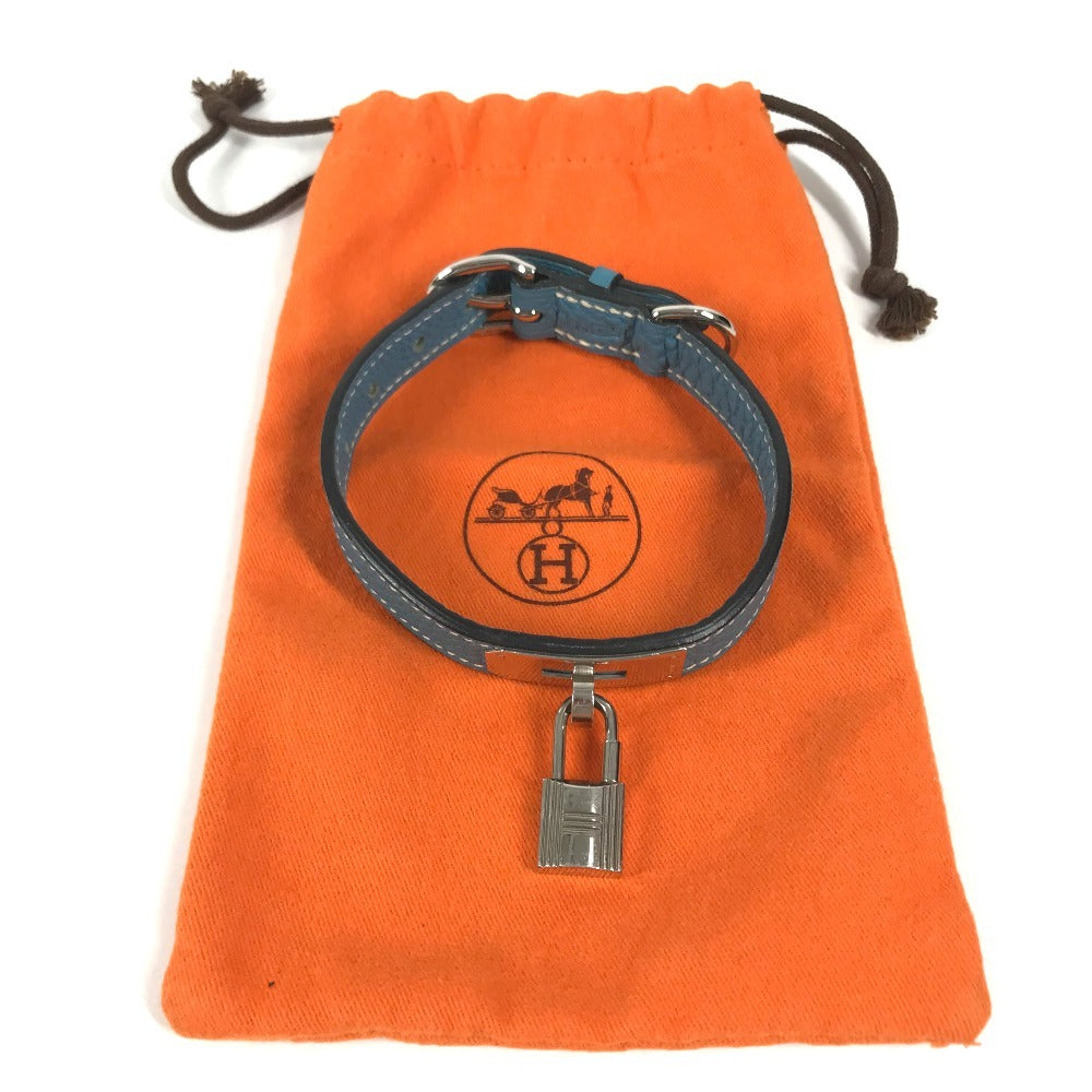 HERMES pet color Kelly collar Dog Animal Collar Leather blue/Silver Used