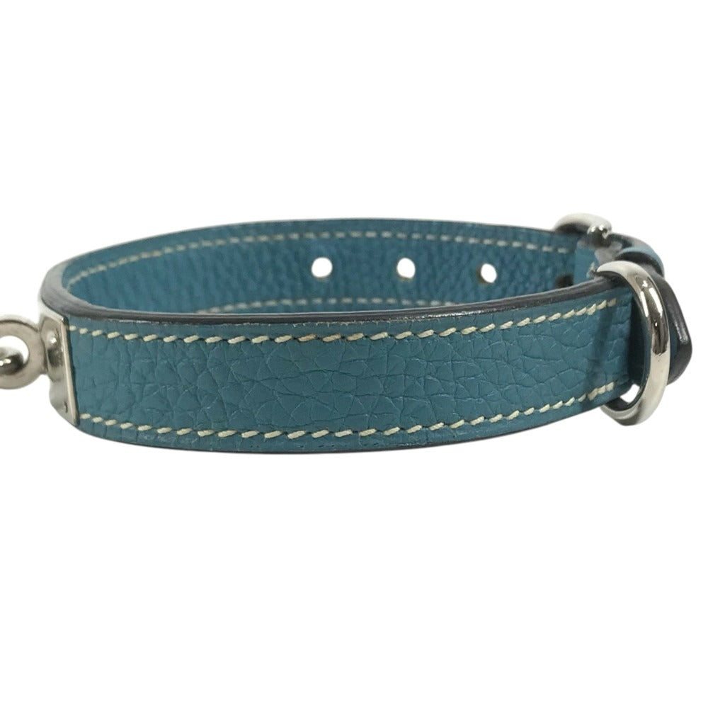 HERMES pet color Kelly collar Dog Animal Collar Leather blue/Silver Used