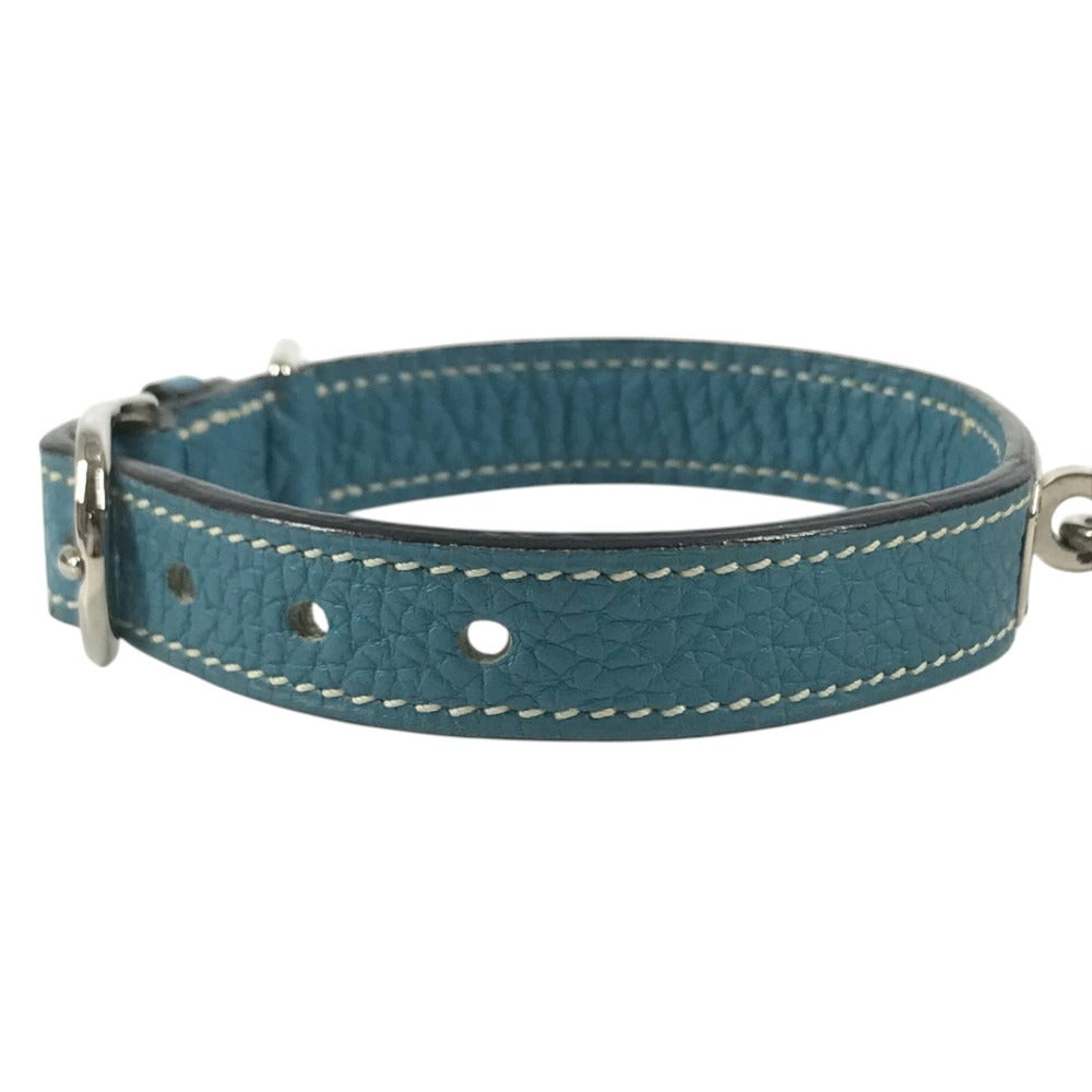 HERMES pet color Kelly collar Dog Animal Collar Leather blue/Silver Used