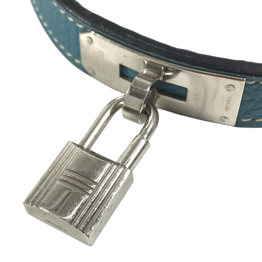 HERMES pet color Kelly collar Dog Animal Collar Leather blue/Silver Used