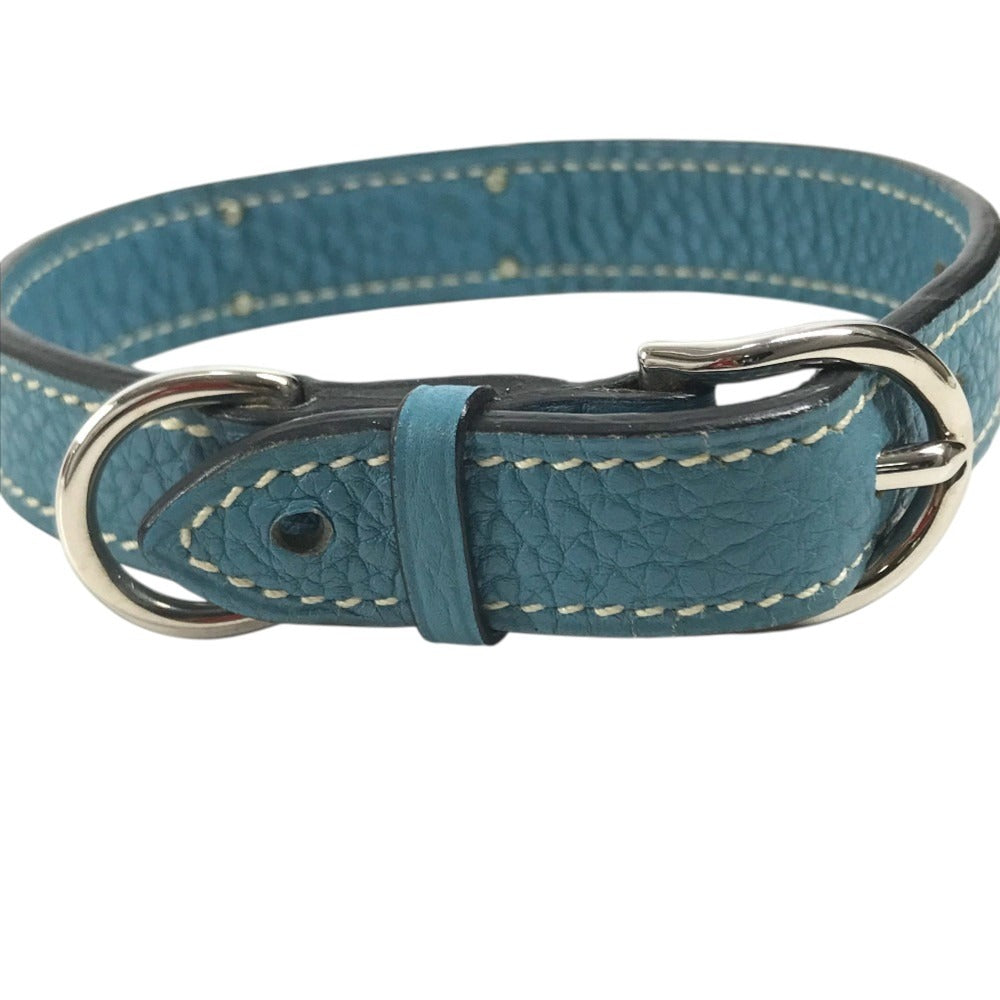 HERMES pet color Kelly collar Dog Animal Collar Leather blue/Silver Used