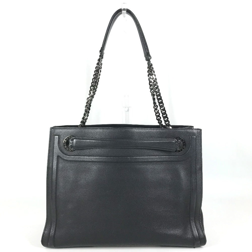 BVLGARI logo Shoulder Bag, Shoulder Bag, Double Chain Tote Bag Leather Black Used