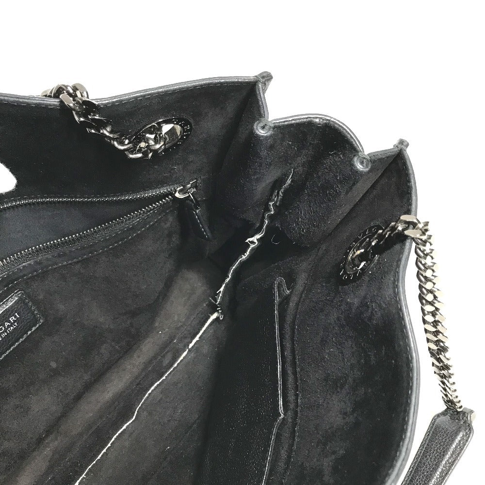 BVLGARI logo Shoulder Bag, Shoulder Bag, Double Chain Tote Bag Leather Black Used