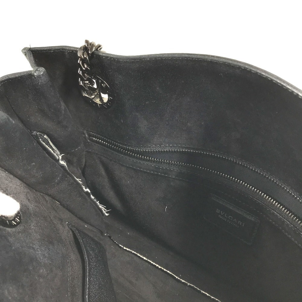 BVLGARI logo Shoulder Bag, Shoulder Bag, Double Chain Tote Bag Leather Black Used
