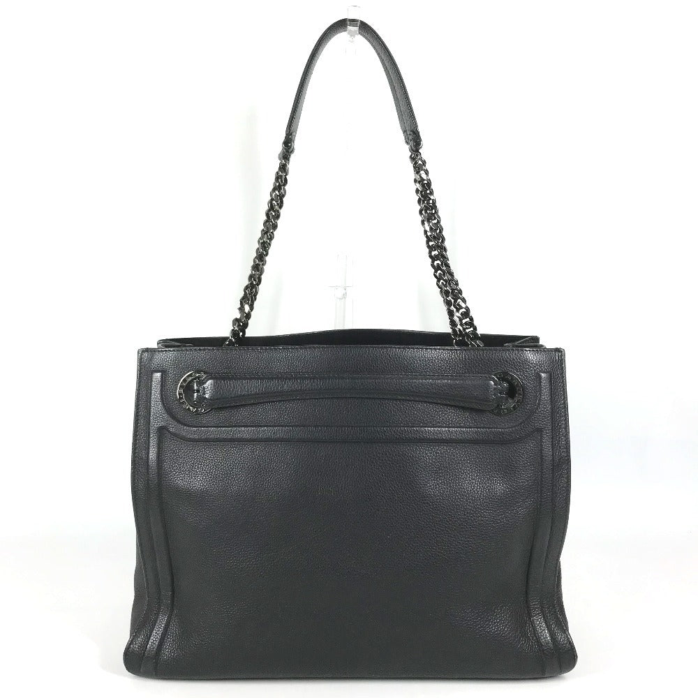 BVLGARI logo Shoulder Bag, Shoulder Bag, Double Chain Tote Bag Leather Black Used