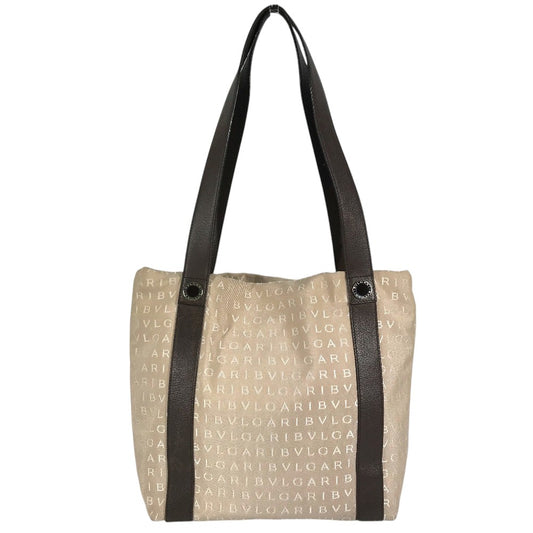 BVLGARI Logo mania Tote bag, canvas, shoulder bag Shoulder Bag Leather/Canvas Beige Used