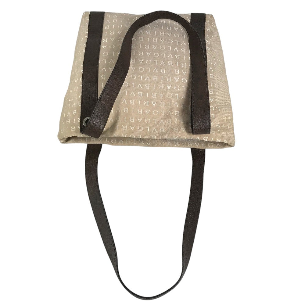 BVLGARI Logo mania Tote bag, canvas, shoulder bag Shoulder Bag Leather/Canvas Beige Used