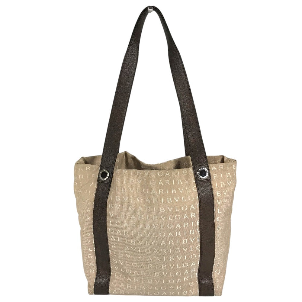 BVLGARI Logo mania Tote bag, canvas, shoulder bag Shoulder Bag Leather/Canvas Beige Used