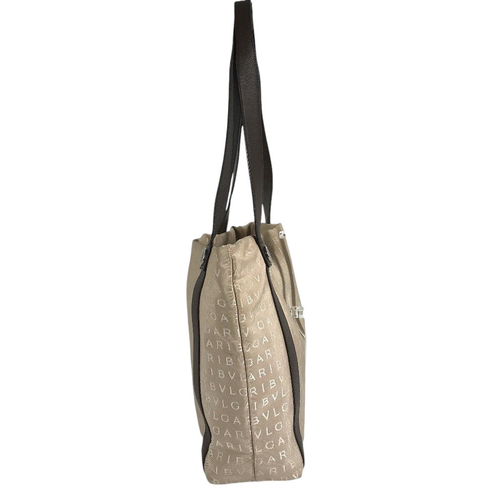 BVLGARI Logo mania Tote bag, canvas, shoulder bag Shoulder Bag Leather/Canvas Beige Used