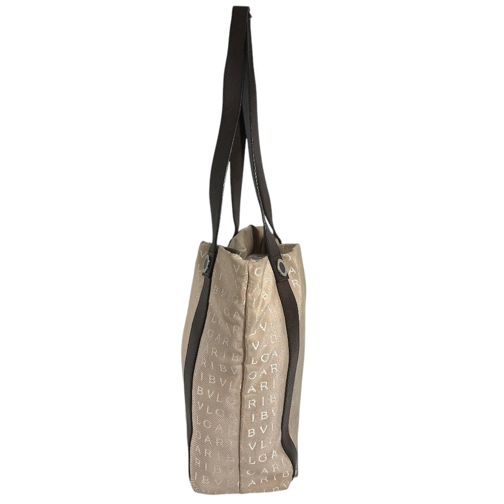 BVLGARI Logo mania Tote bag, canvas, shoulder bag Shoulder Bag Leather/Canvas Beige Used