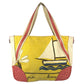 PRADA Logo Shoulder Bag Tote Bag Leather/Canvas yellow/Red x Beige Used