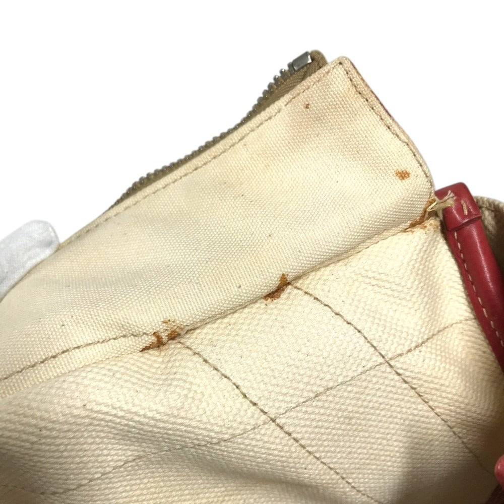 PRADA Logo Shoulder Bag Tote Bag Leather/Canvas yellow/Red x Beige Used