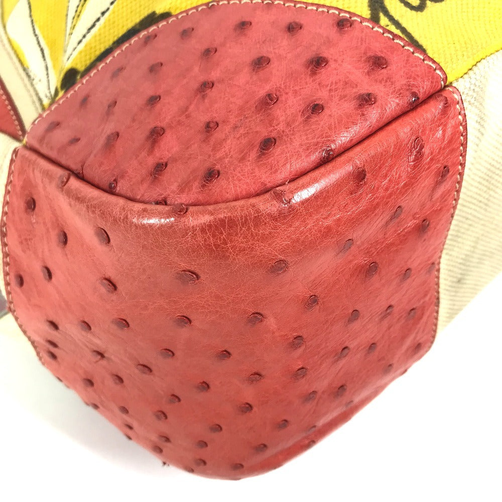 PRADA Logo Shoulder Bag Tote Bag Leather/Canvas yellow/Red x Beige Used