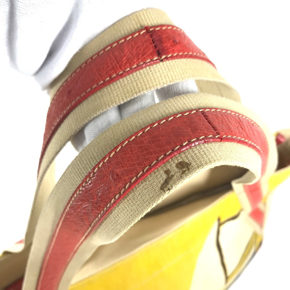 PRADA Logo Shoulder Bag Tote Bag Leather/Canvas yellow/Red x Beige Used