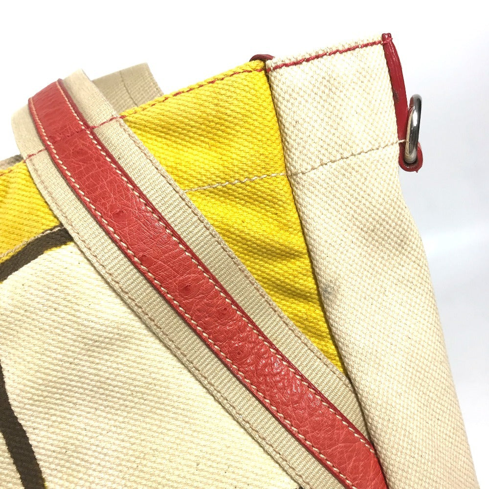 PRADA Logo Shoulder Bag Tote Bag Leather/Canvas yellow/Red x Beige Used
