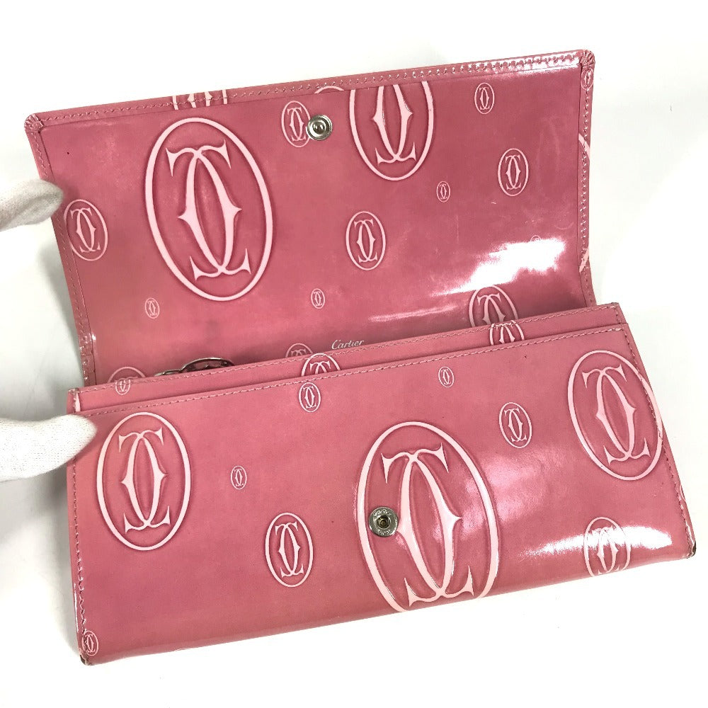 CARTIER Happy birthday logo Long Wallet Bi-fold Flap Long Wallet Leather pink Used