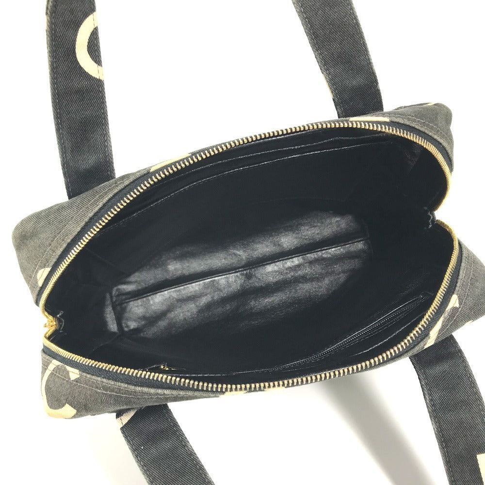 CHANEL vintage CC Mark logo quilted all-over pattern Bag Tote Bag Hand Bag Canvas Black/White Used